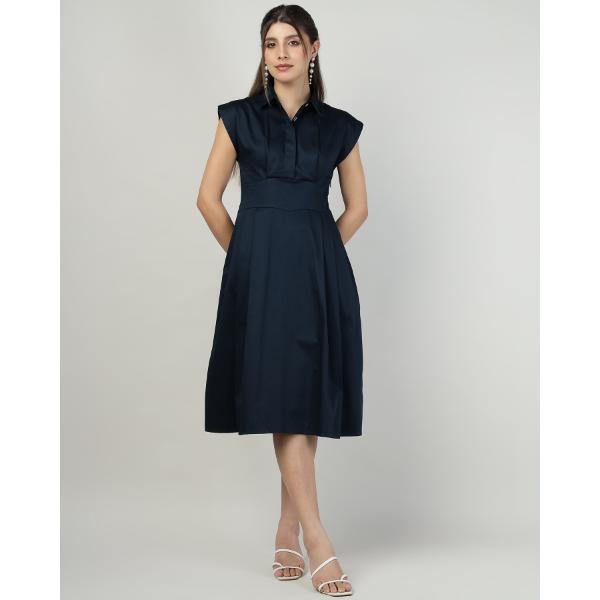 Navy blue Sleeveless ShirtCollar Dress